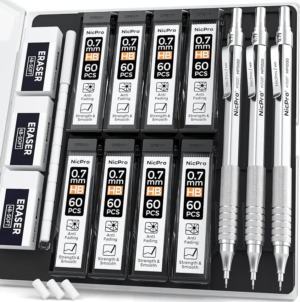 Nicpro 0.7mm Metal Mechanical Pencil Set with Case