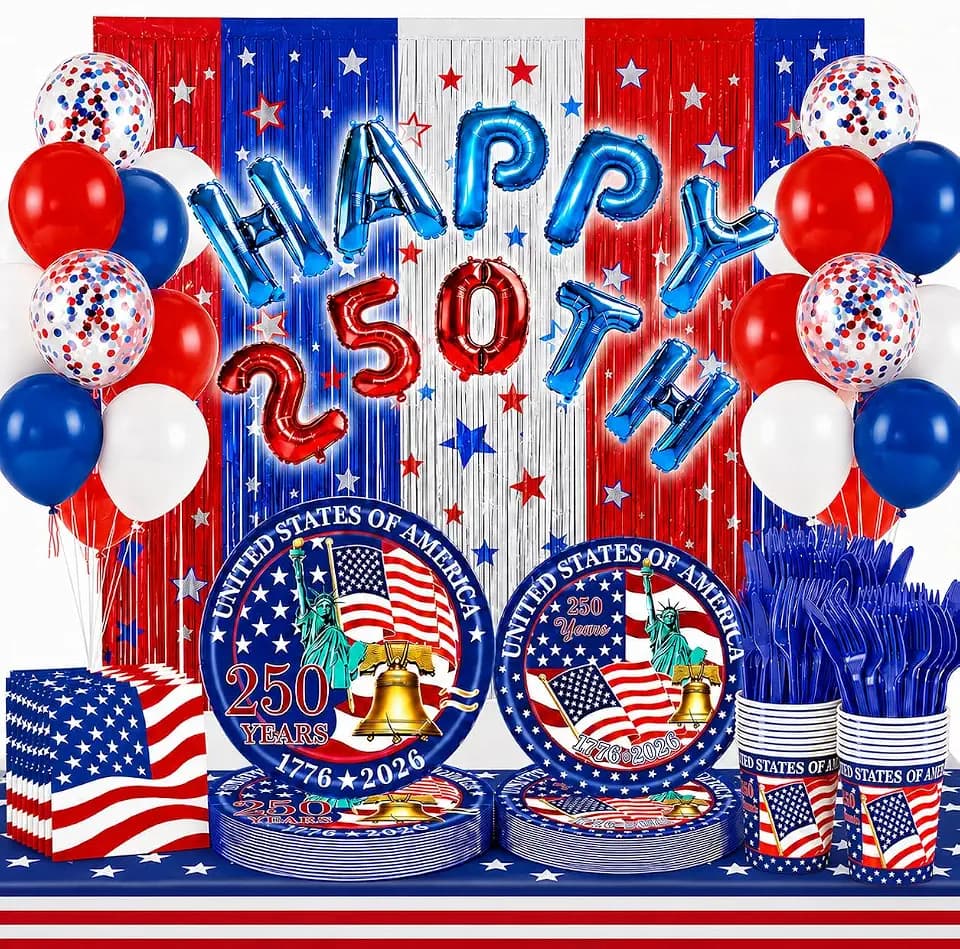 192PCS America 250 4th of July Decorations Tableware for 24 Guests