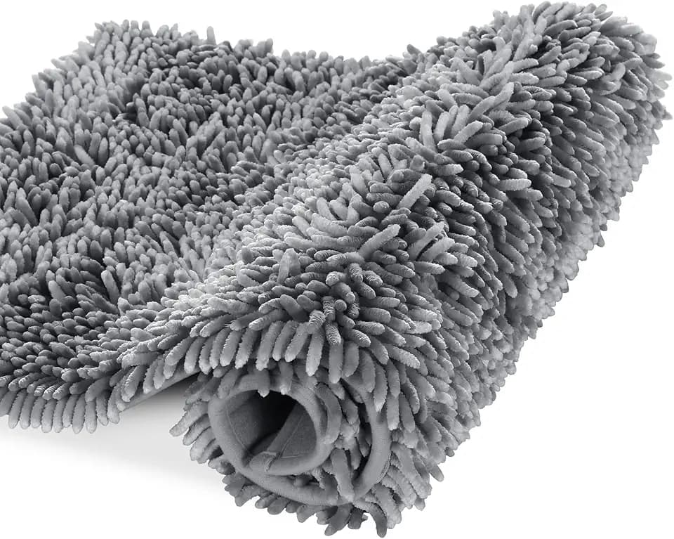 Yimobra Luxury Chenille Bathroom Rug Mat, Extra Soft and Absorbent Shaggy Bath Rugs Non Slip, Machine Washble Dry, Plush Floor Carpet for Tub, Shower, and Bath Room, 44x24 Inch, Silver