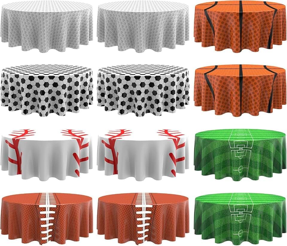 Oudain 12 Pcs Sports Round Tablecloths 84 Inches Sports Party Decor