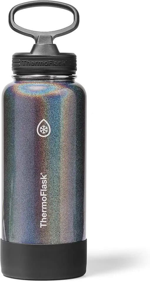 ThermoFlask Insulated Water Bottle with Straw Lid (32 oz, Iron Night) - Leakproof, Stainless Steel Water Bottle for Cold & Hot Drinks, Travel & Daily Hydration