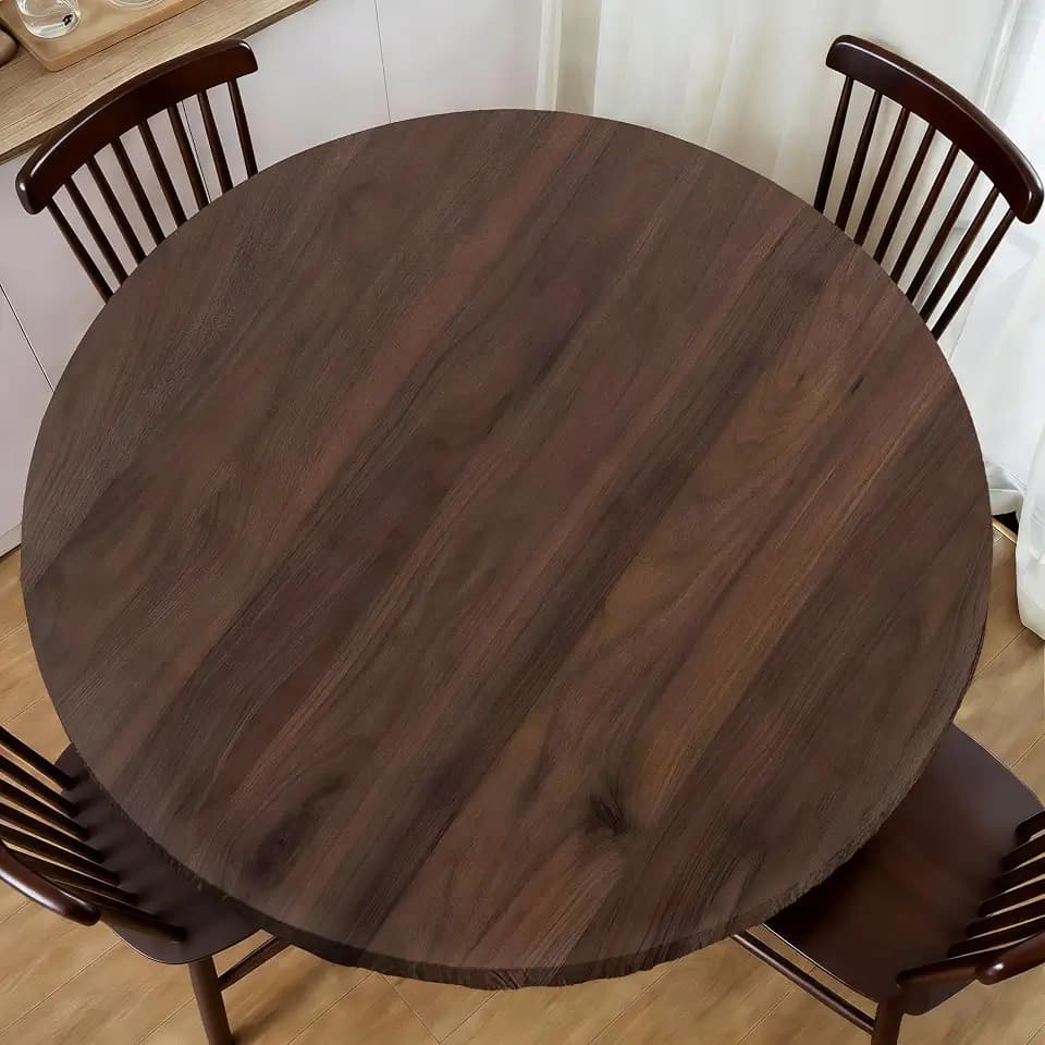 Wood Grain Round Fitted Tablecloth ,Outdoor Table Cover,Elastic Edge Design,Suitable for Round Tables Ranging from 45 in to 52 in,Anti Wrinkle and Scratch Resistant,Easy Clean & Stain Resistant