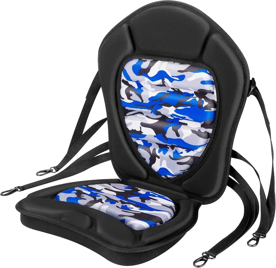 Extra Thick Kayak Seat with Back Support, Hard Support Replacement Paddle Board Seats with Storage Bag for Sit-On-Top Kayaks, Canoe, SUP - Blue&White