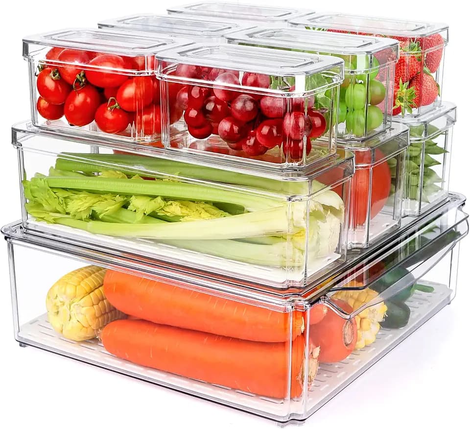 10 Pack Refrigerator Pantry Organizer Bins with Lids, Fridge Organizer Bins