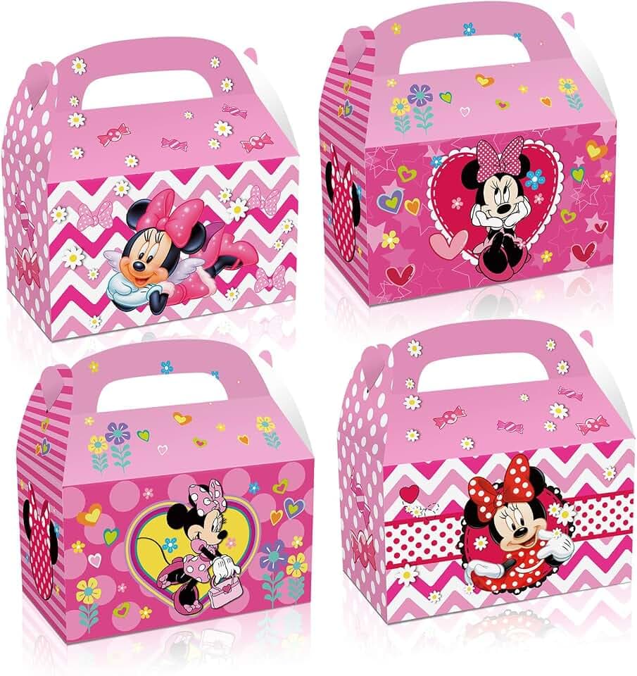 Trifoot 24Pcs Cute Bow Gift Box, Cartoon Party Favor Candy Boxes with Handles, Birthday Party Gift Giving & Decorations Supplies (2 Styles)