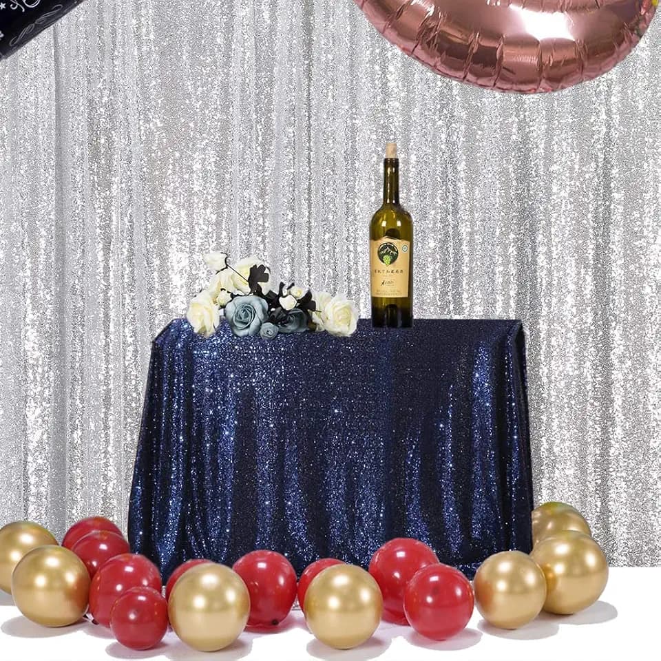 Navy Blue Sequin Tablecloth 50" x 80"