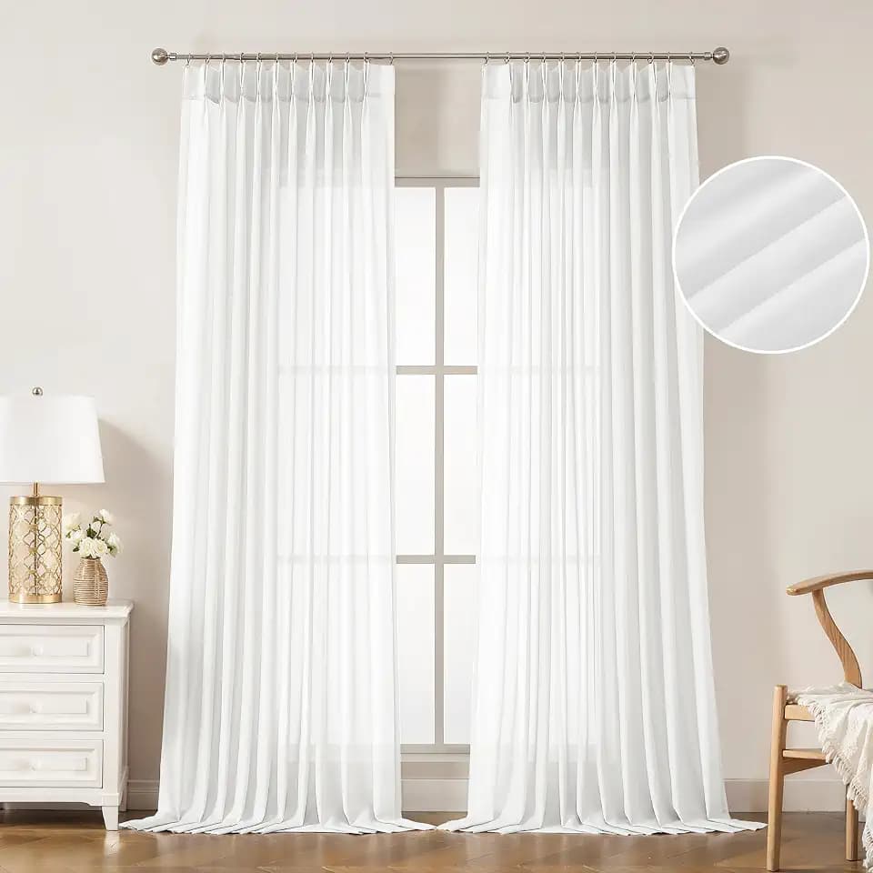 WEST LAKE Bright White Pinch Pleat Sheer Window Curtains 95 Inches Length