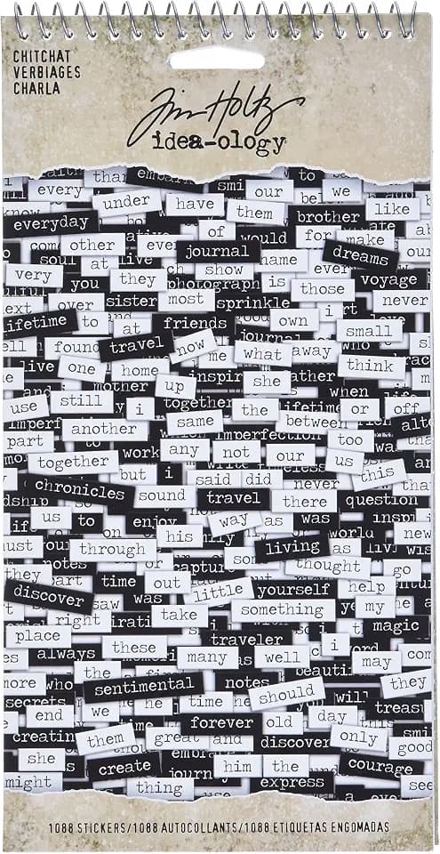 Tim Holtz Idea-ology Chitchat Word Stickers, Black and White Matte Cardstock, 1088 Stickers, TH92998, 1/8"
