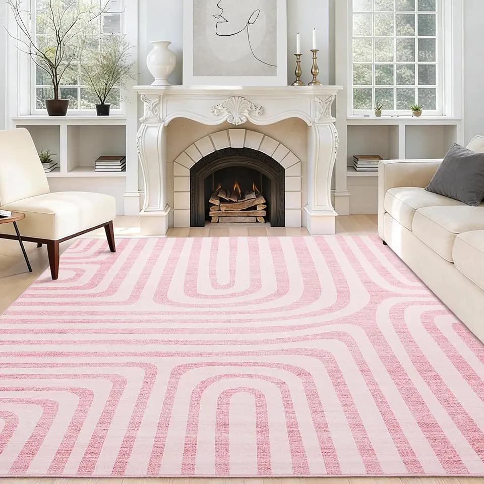 Garvee 9X12 Area Rugs for Living Room, Abstract Modern Washable Rugs, Non-Slip Low-Pile Soft Floor Carpet for Bedroom, Living Room, Dining Room, Pink