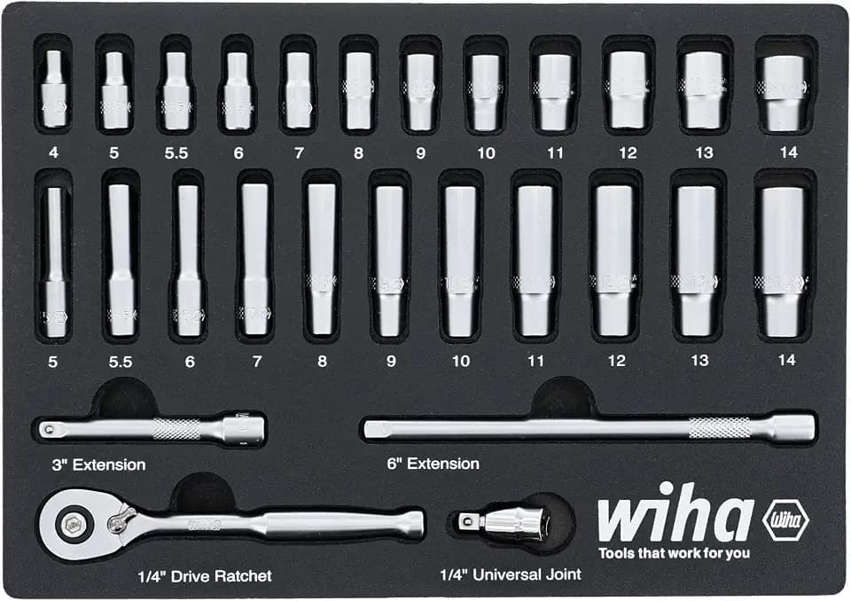 Wiha 33395 1/4 Inch Drive Socket Set, 27-Piece Standard and Deep Metric