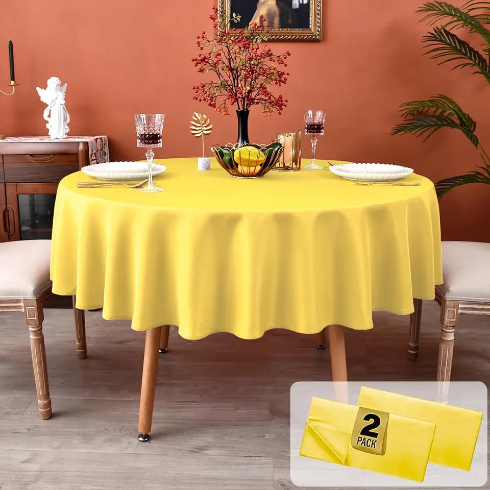 MEANMOY 2 Pack Yellow Round Tablecloth 60 Inch Water Resistant Table Cloth