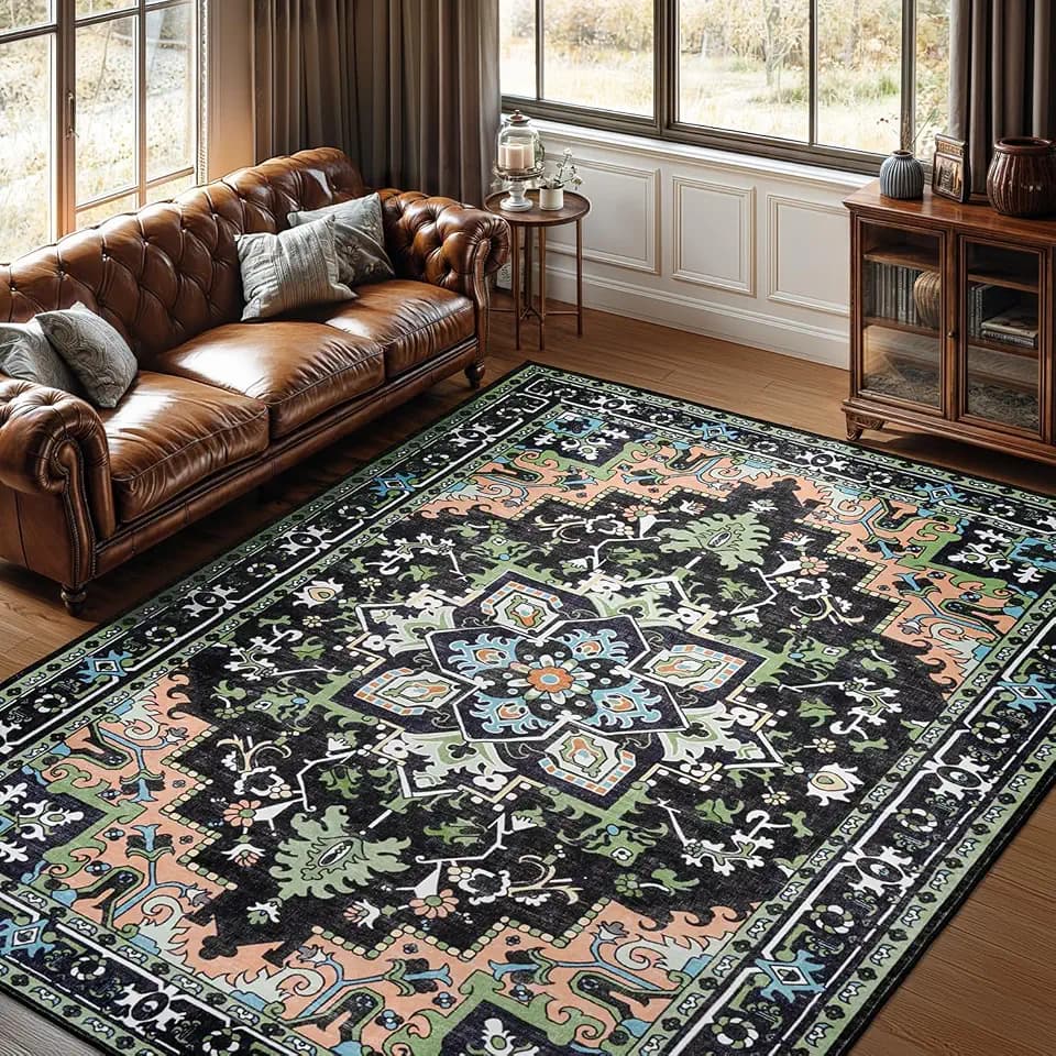Lofus 8x10 Area Rug for Living Room Bedroom, Dark Green Washable Carpet