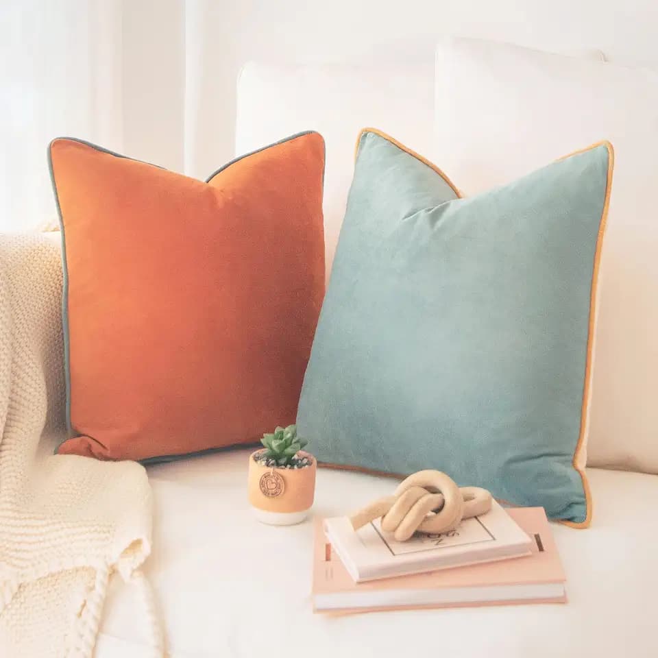 MONDAY MOOSE Decorative Throw Pillow Covers Cushion Cases, Set of 2 Soft Velvet Modern Double-Sided Designs, Mix and Match for Home Decor, Pillow Inserts Not Included (16x16 inch, Orange/Teal)