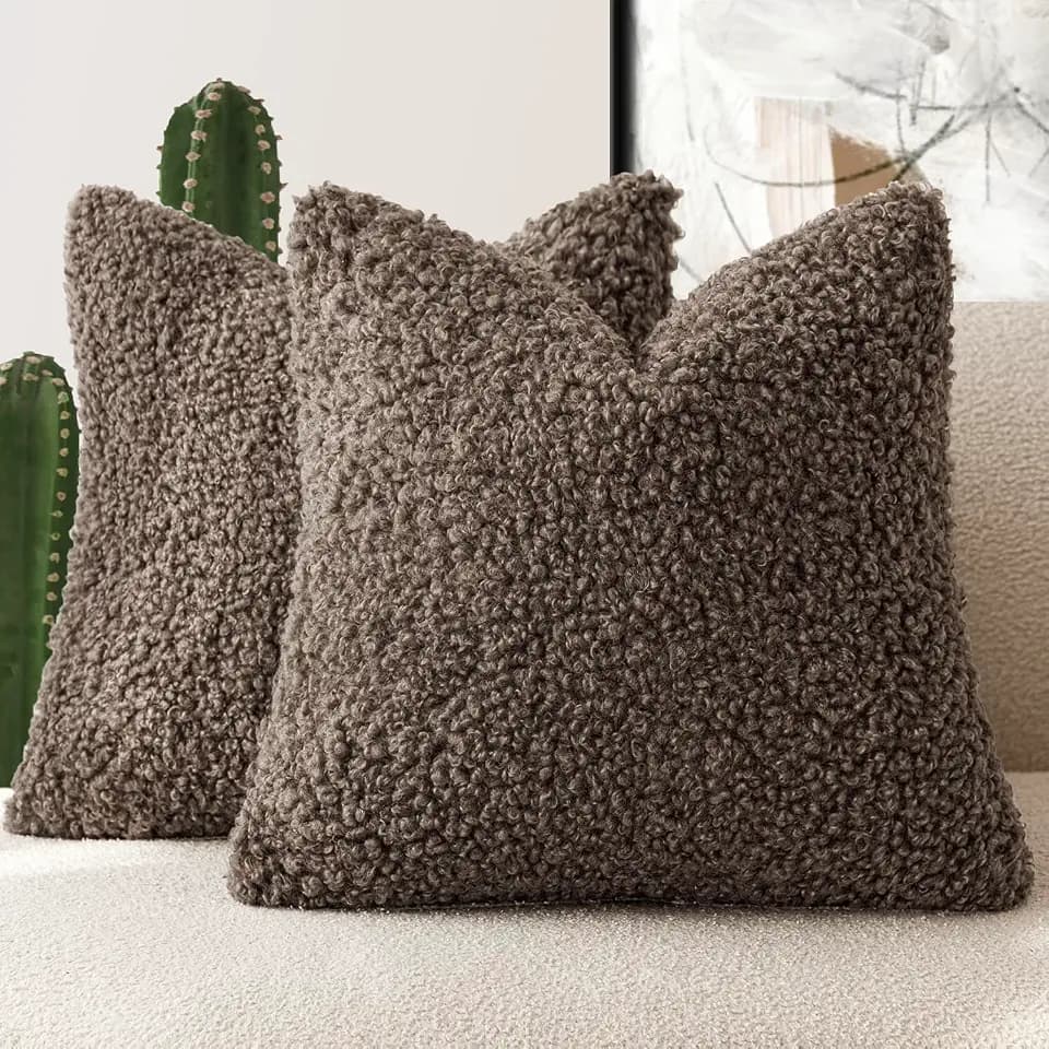 Foindtower Decorative Fuzzy Faux Fur Throw Pillow Covers 16x16 Chocolate