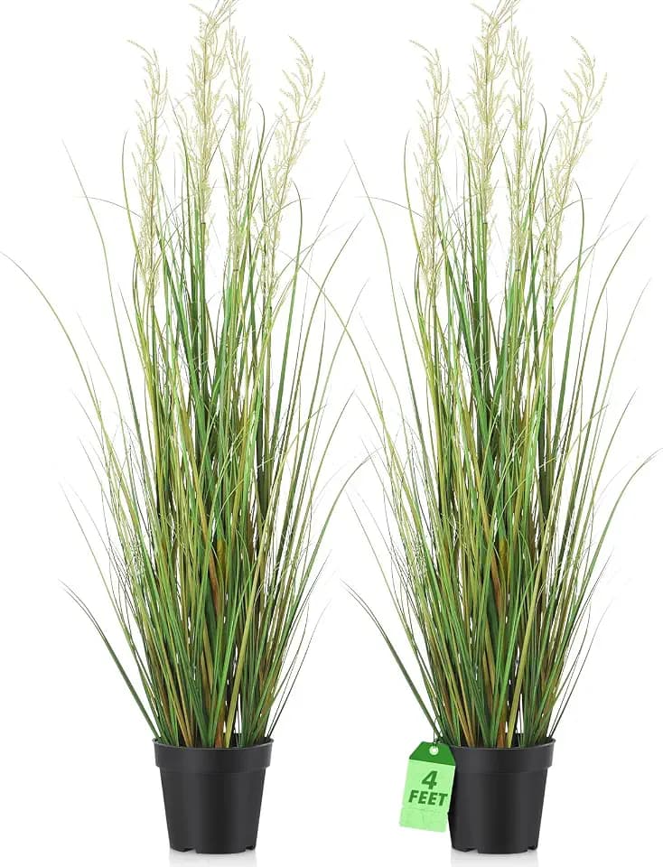 Jexine 2 Pcs 4 ft Artificial Grass Plants in Pots