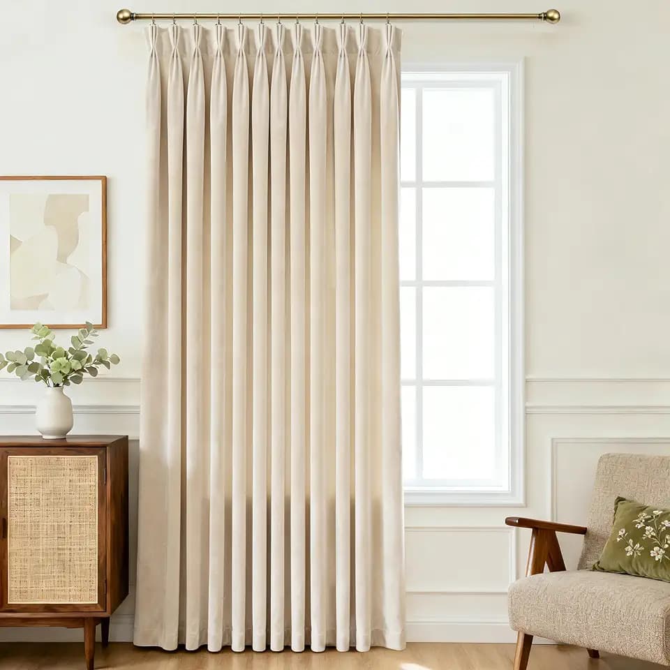 Cream Trible Pinch Pleat Velvet Curtains for Living Room 1 Panel Set 80x102