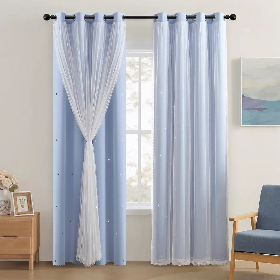 XiDi Light Blue Curtains Blackout for Kid, Boys Room, 34 x 84 inch 1 Panel