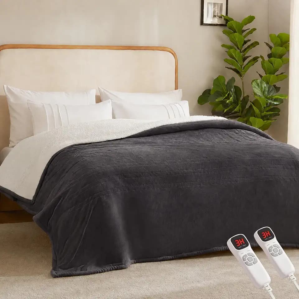Electric Heated Blanket,90"x100" Heating King Flannel London Grey