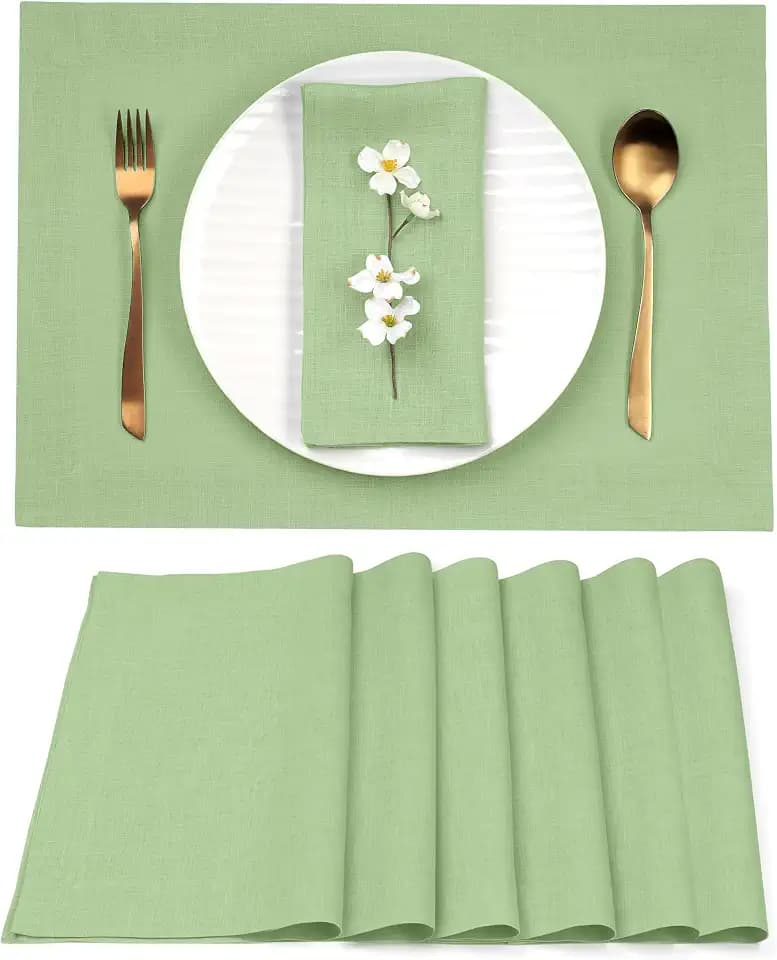 Classic Linen™ by D'Moksha, 100% Linen Sage Green Placemats 14 x 19 Inch