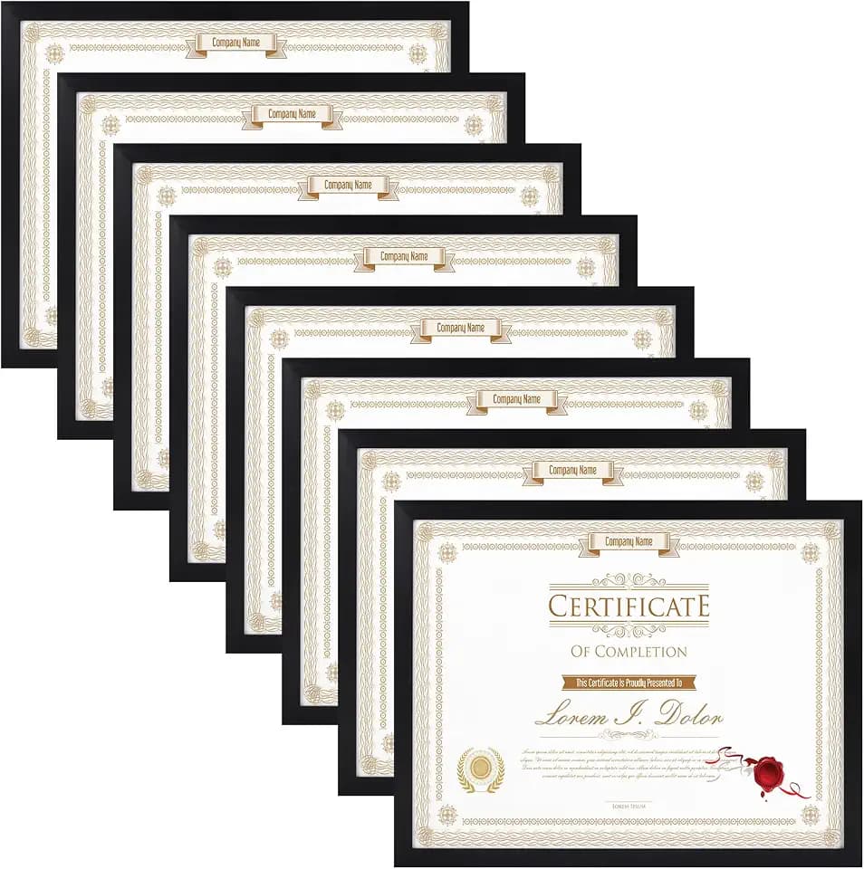 WIFTREY 8.5x11 Black Picture Frames Set of 8, Certificate 8.5 by 11 Photo Frames Bulk for Document Diploma Award, Wall Hanging or Tabletop Display