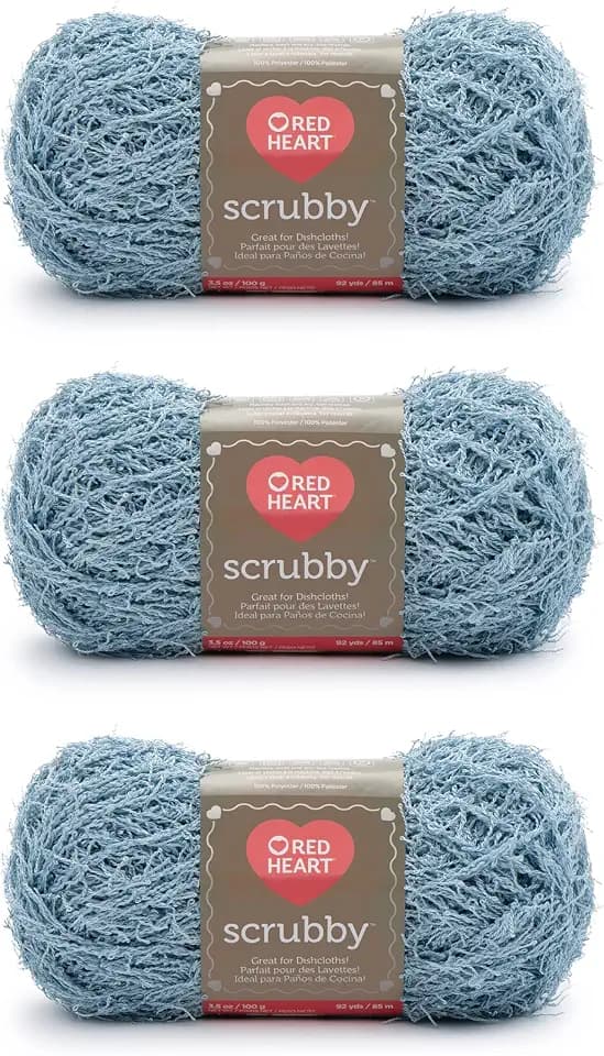 Red Heart Scrubby Yarn for Dishcloths and Scrubbers, Glacier, 3-Pack