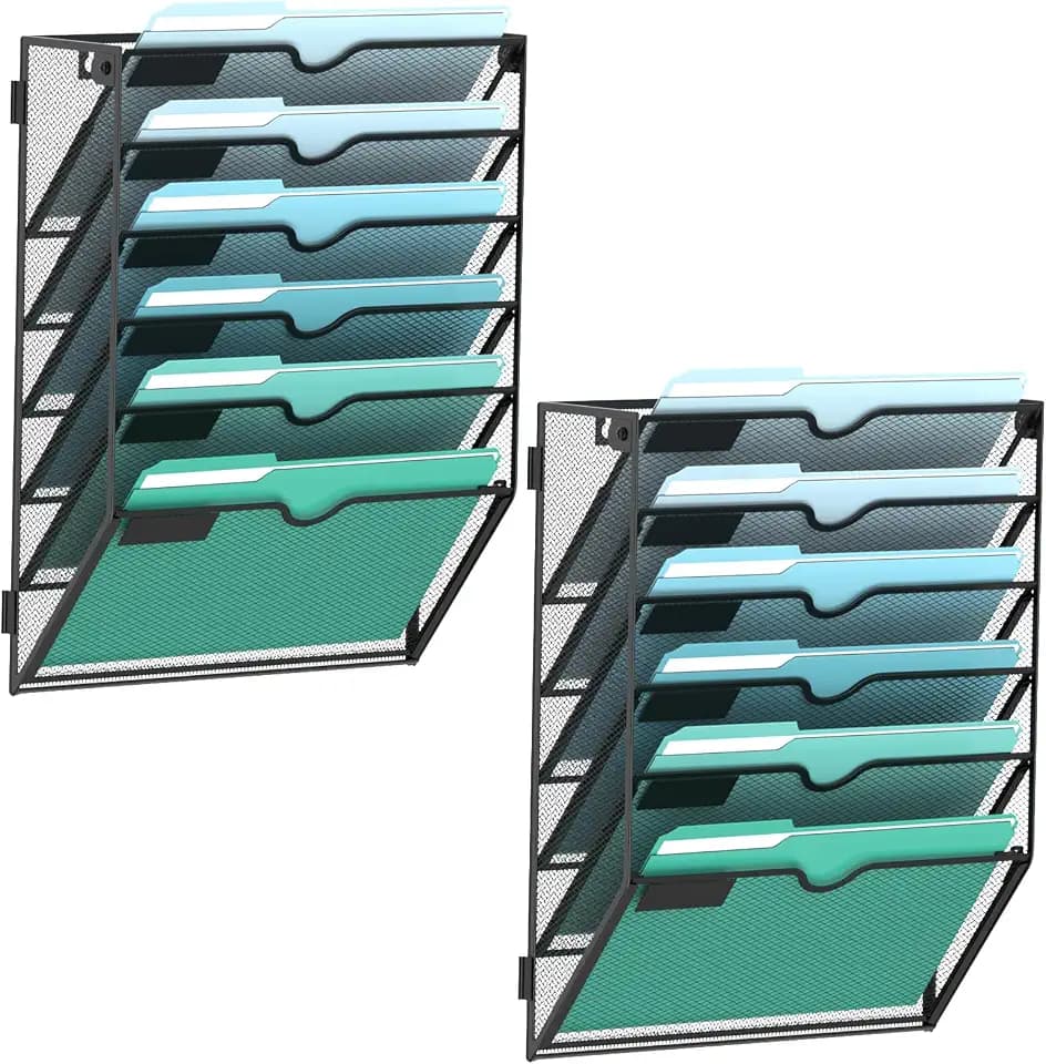 SUPEASY 6-Tier Wall File Organizer, Wall Mounted Mail Sorter, 2 Pack
