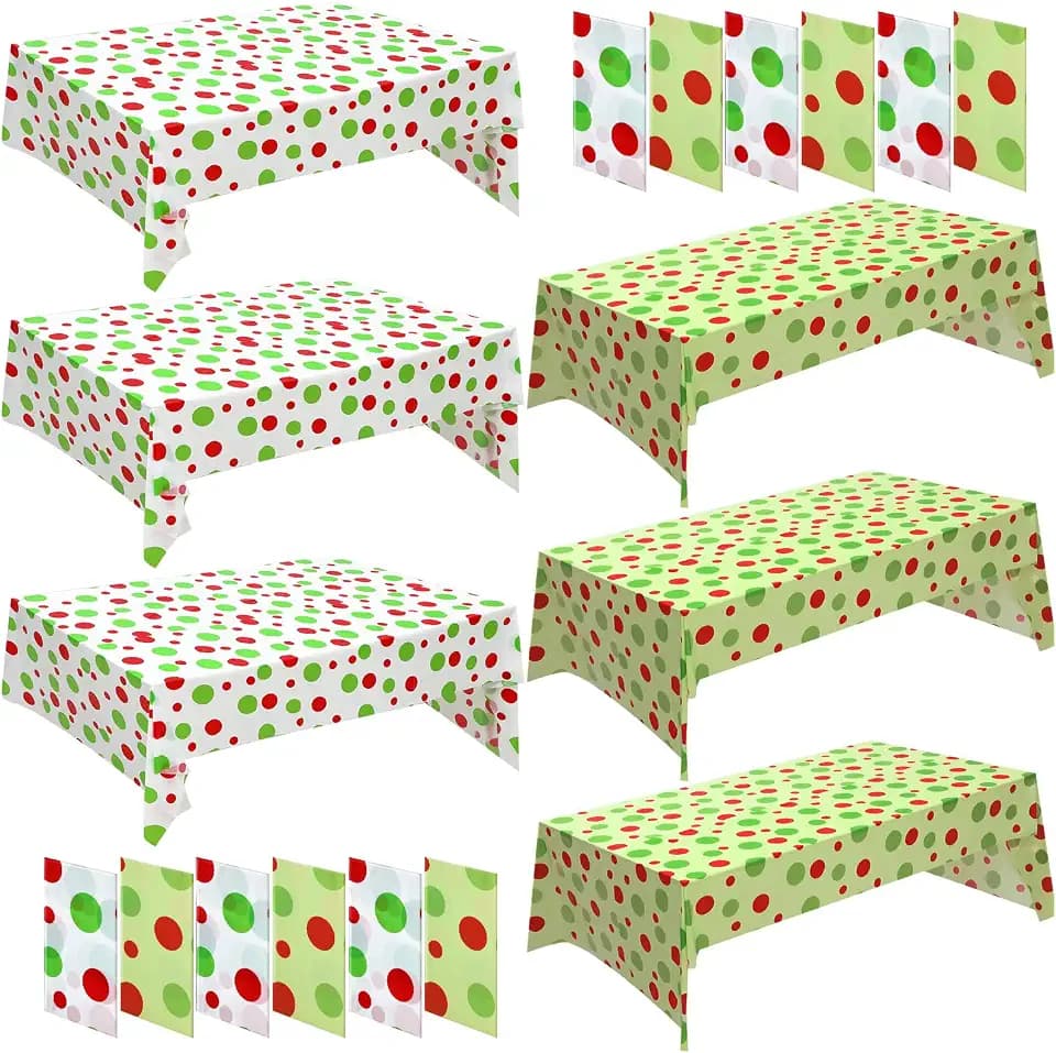 Ganeen 12 Pcs Red and Green Christmas Disposable Tablecloth Plastic