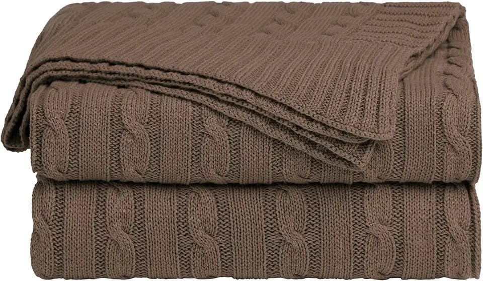 uxcell Cotton Cable Knit Throw Blanket, Knitted Russet Throw 47"x70"