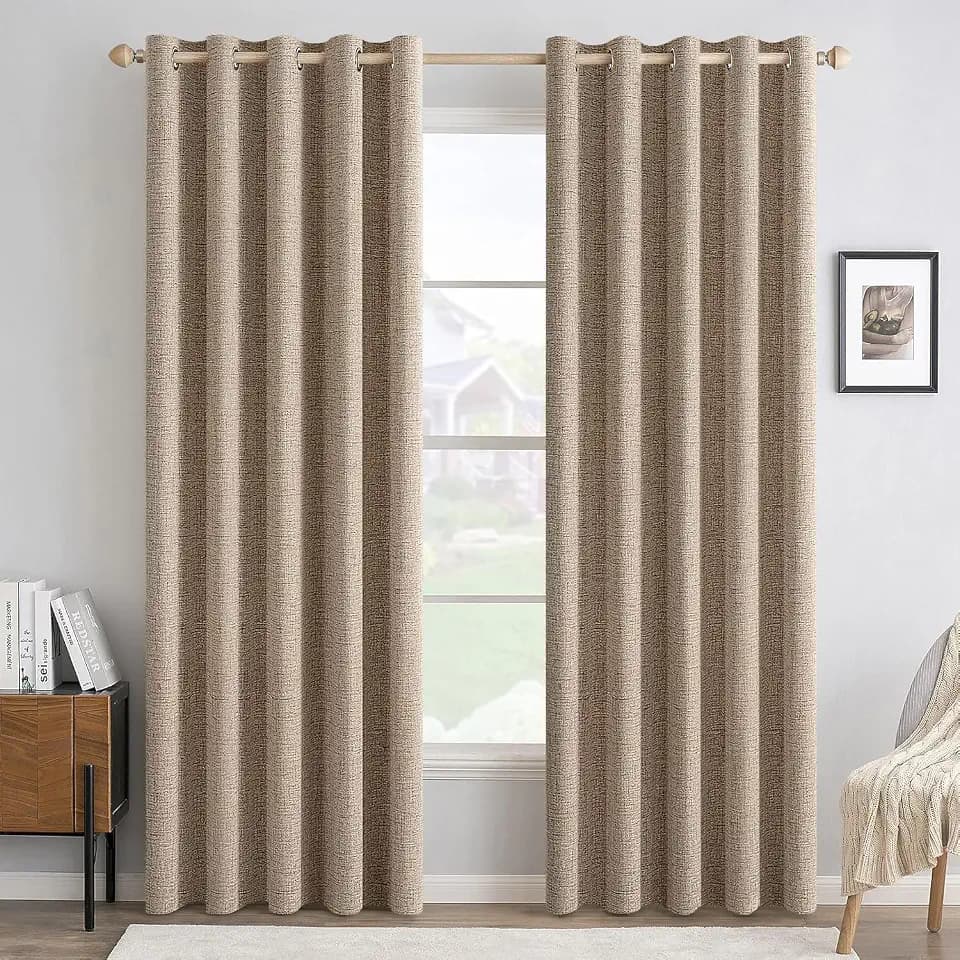 MIULEE 100% Blackout Linen Curtains for Bedroom 62x96 Inches Copper Brown