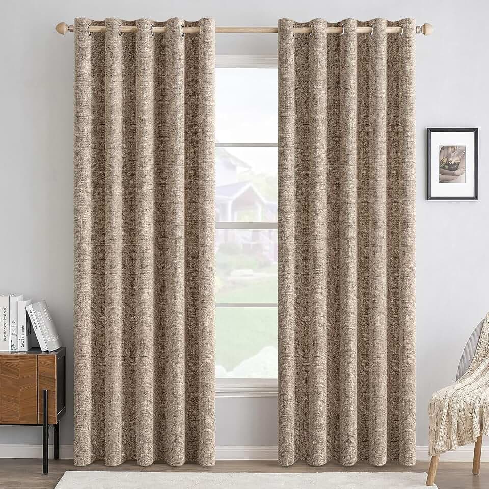 MIULEE 100% Blackout Linen Curtains for Bedroom 62x84 Inches Copper Brown