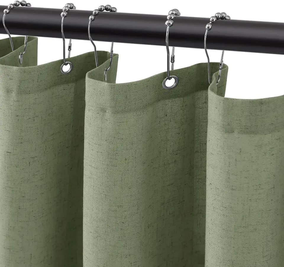 Jowels Sage Green Linen Fabric Shower Curtains for Bathroom, 72x72