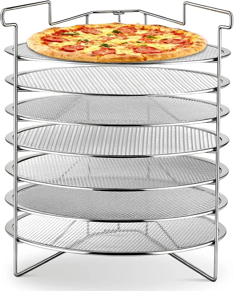 Honeydak 7 Slot Folding Pizza Rack with 7 Pcs 14 Inch Baking Screens