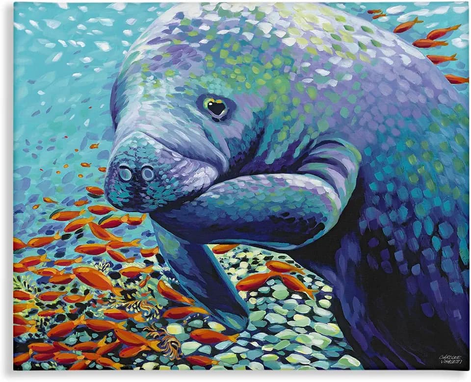 Stupell Industries Underwater Manatee, 30 x 40 Inch Canvas Wall Art