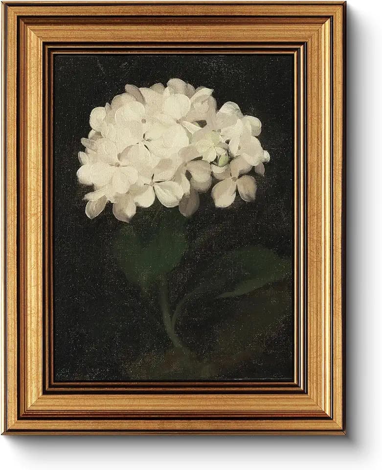 HUARCEY Gold Framed Vintage Wall Art, White Hydrangea 8x10 IN