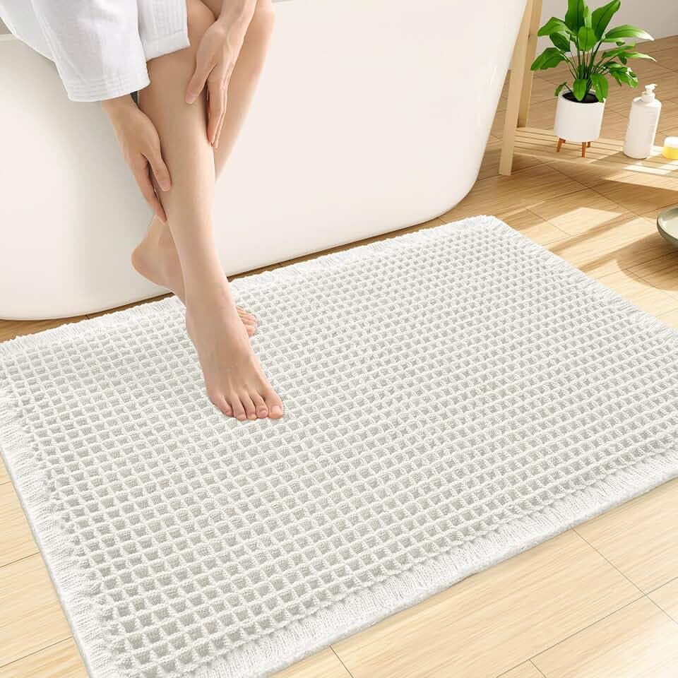 Smiry Waffle Bath Mat 30X20, Extra Soft Absorbent Bathroom Rugs, Off-White