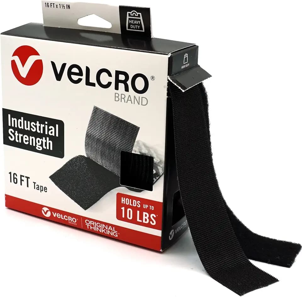 VELCRO Brand Heavy Duty Tape, Black, 1-1/2in x 16ft Roll, Holds 10 lbs