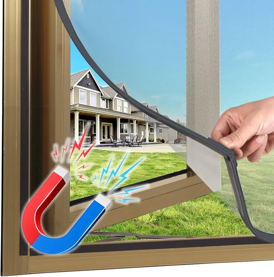 Magnetic Window Screen, DIY Window Screen for House Adjustable Fiberglass Mesh Dark Grey Frame Grey Net Self Adhesive Easy Installation (48"x72"(122x183cm))