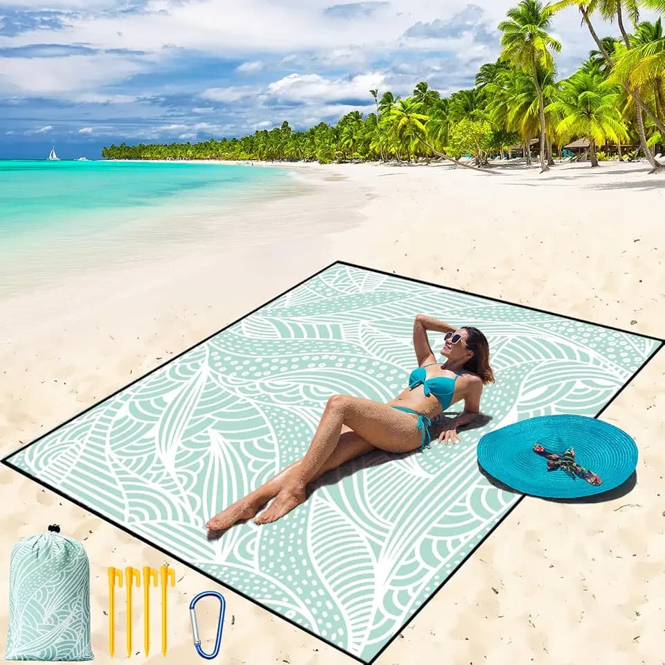 WIWIGO Beach Blanket Mat Waterproof Sandproof for 2-8 Adults Quick Drying