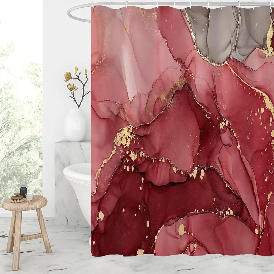 Gibelle Red Abstract Ombre Marble Shower Curtain Set, 72x72