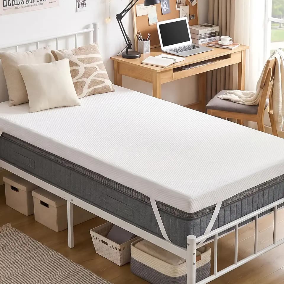 SINWEEK 2 Inch Memory Foam Mattress Topper Twin XL Size with Breathable Bamboo Cover for College Dorm, Pressure Relief Mattress Pad to Revitalize Old Beds, Non-Slip and Machine Washable for Easy Care