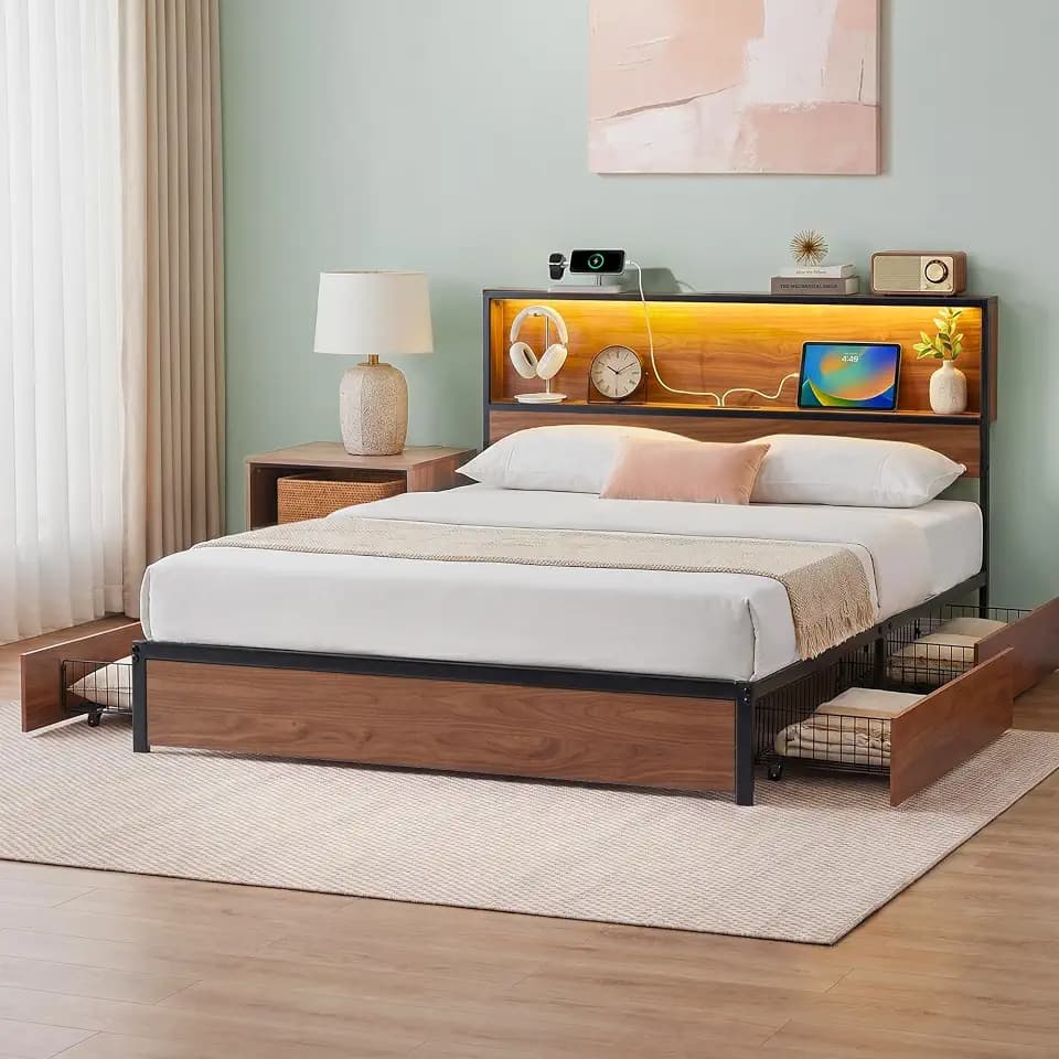 Zinus Kai Platform Bed Frame, Four Underbed Storage Drawers, Queen