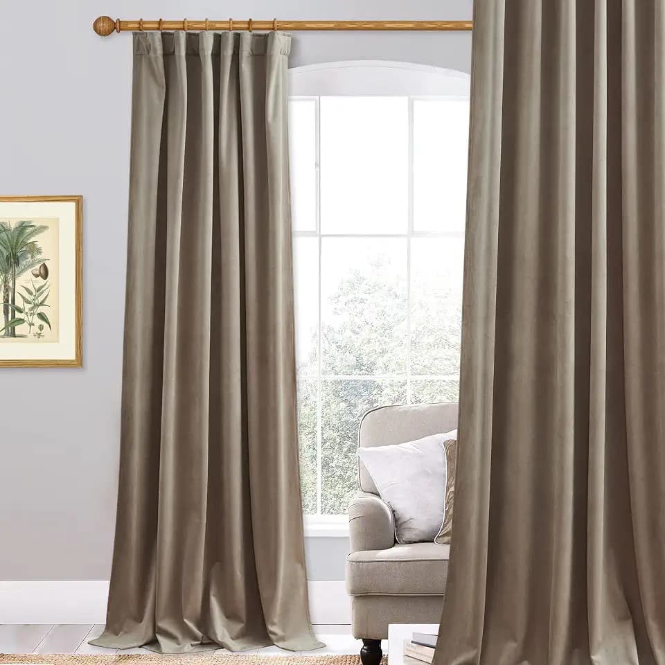 StangH Camel Beige Velvet Curtains Soft Fabric W52 x L96 inches 1 Panel