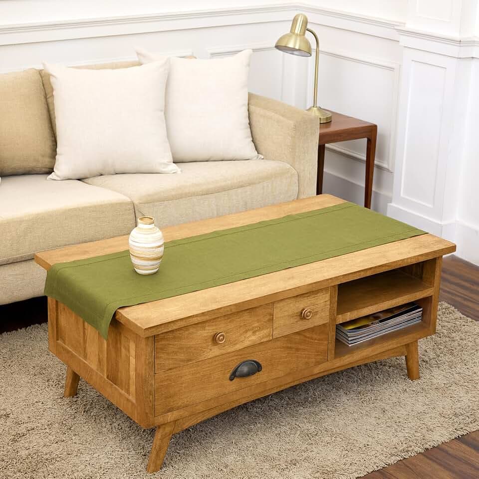 Solino Home 100% Pure Linen Dining Table Runner Avocado Woven, 14 x 60 in