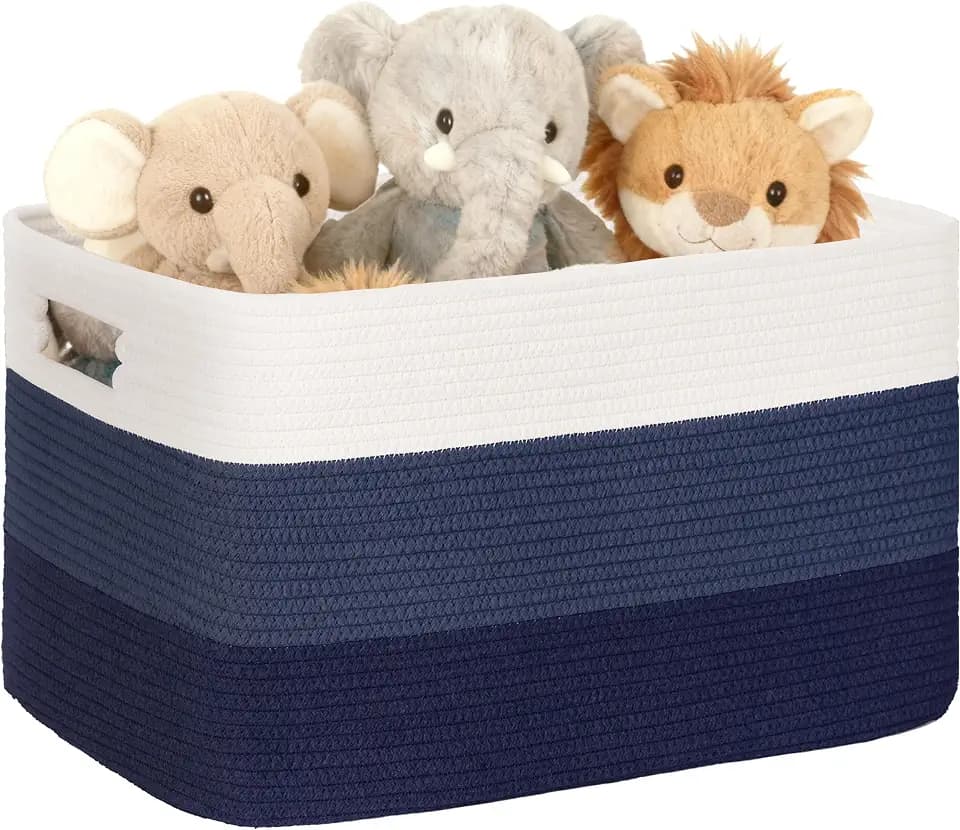 45L Small Woven Laundry Basket Hamper with Handles, Gradient Blue