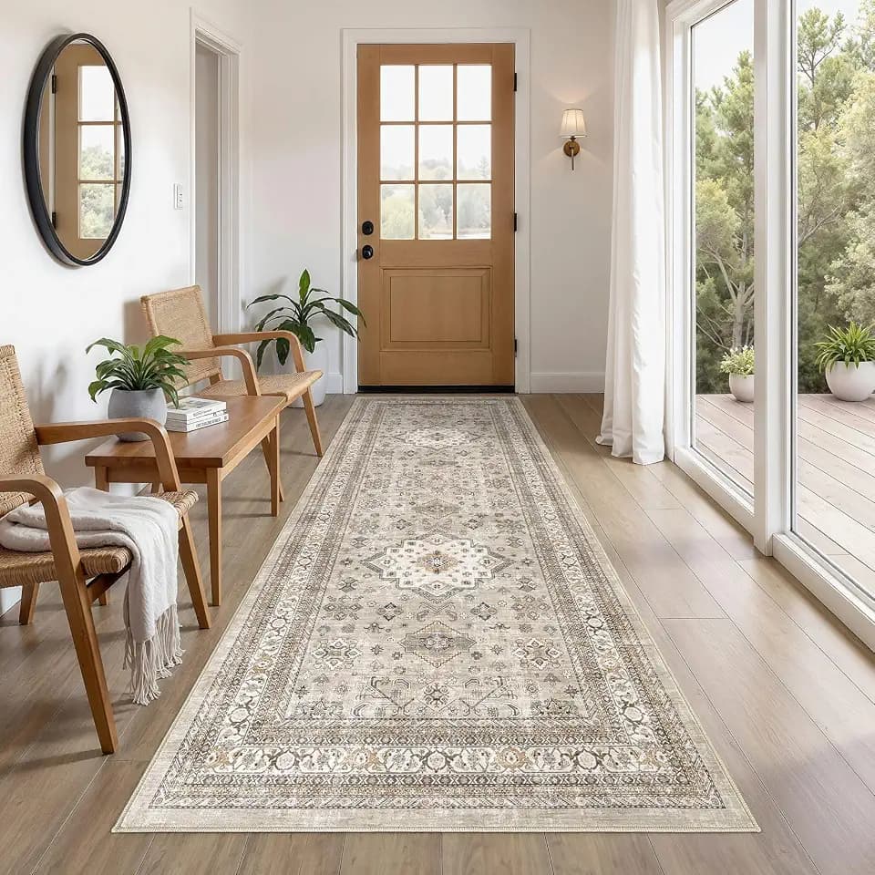cotiled 3x8 Hallway Runner Rug for Entryway, Non-Slip Vintage, Beige