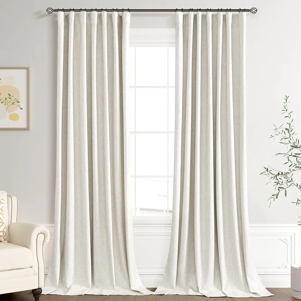 Joywell Extra Long 100% Blackout Linen Curtains 106 Inches Cream Natural
