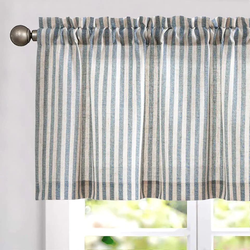 Vangao Linen Valance Stripe Farmhouse Blue 50W X 16L 1 Panel