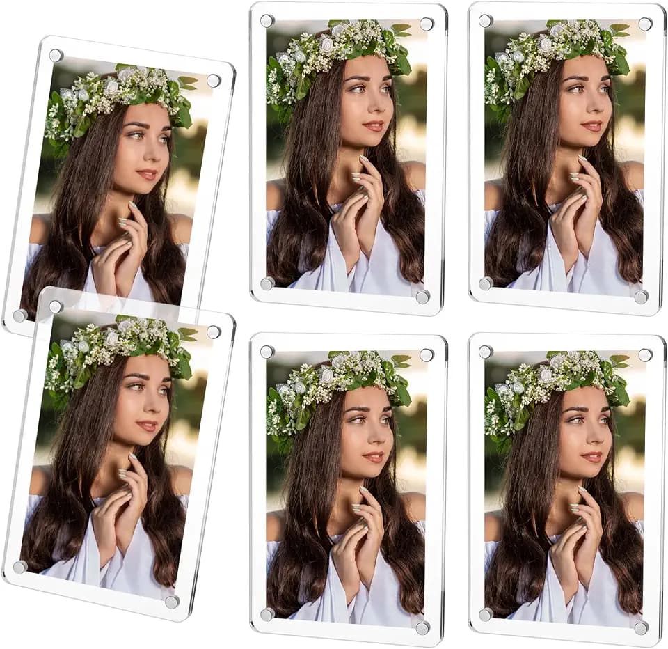 6 Pack Acrylic Fridge Magnetic Picture Frames, 3.15x4.72 Inch Magnetic Clear Photo Frames Fit 3x5 and 4x6 Picture for Refrigerator/Locker/Metal Wall (12 Panels)