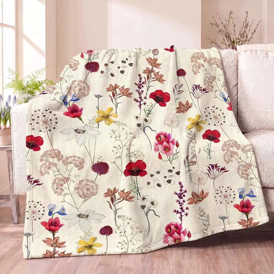 Tieshankao Wildflower Throw Blanket Soft Vintage Floral Microfiber for Couch Sofa Bed Home Decor Baby in Bloom Shower Mama Gift