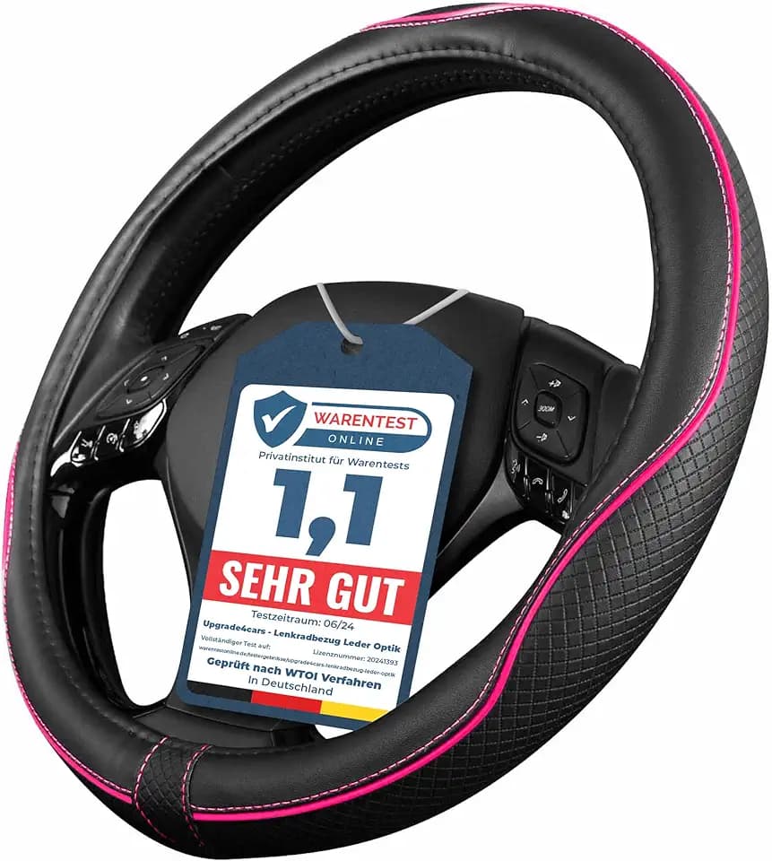 Upgrade4cars Lenkradbezug Pink Rosa Schwarz Leder-Optik Universal 37-38 cm | Lenkradhülle für Sommer & Winter | Geschenk-Idee für Frauen | passend für die meisten Fahrzeuge